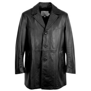 Vintage Black‎ Leather Jacket Sears 42R Mens Tailored Mid Length Quiet Luxury